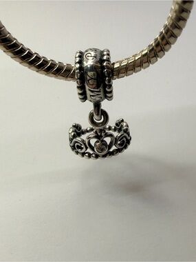 Pandora Retired Princess Tiara Dangle Charm 925 ALE 791117CZ